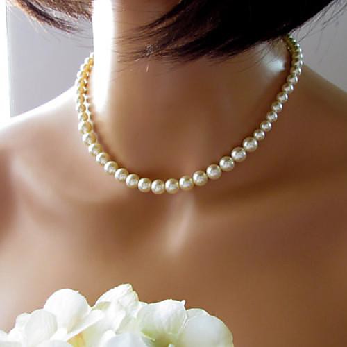 

Pearl Chains Necklace Ladies Vintage European Bridal Pearl Imitation Pearl Screen Color Necklace Jewelry 1pc For Wedding