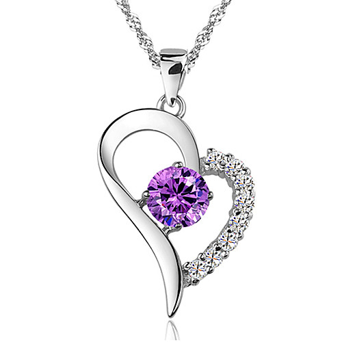 

Women's Amethyst Pendant Necklace Chain Necklace Simulated faceter Vintage Party Work Casual Sterling Silver White Purple Necklace Jewelry For Daily