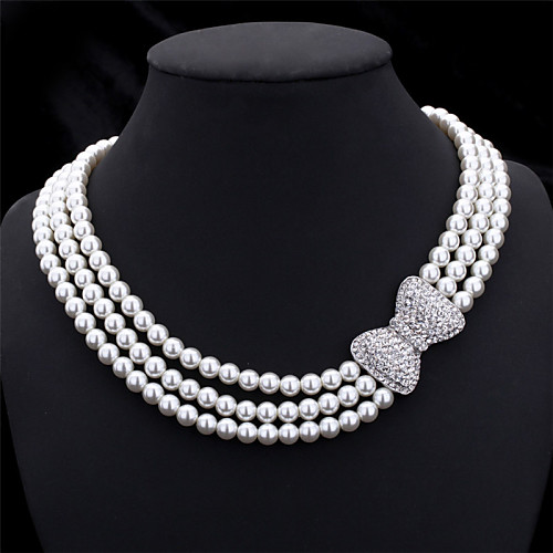 

Women's Clear Necklace Bow Ladies everyday Imitation Pearl Rhinestone White Necklace Jewelry For Party Wedding Special Occasion Anniversary Birthday Gift