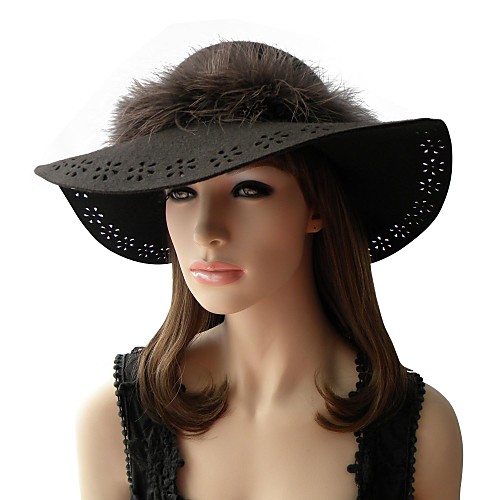 

Hollow Wool Ladies Party / Outdoor / Casual Hat With Feather(more color)