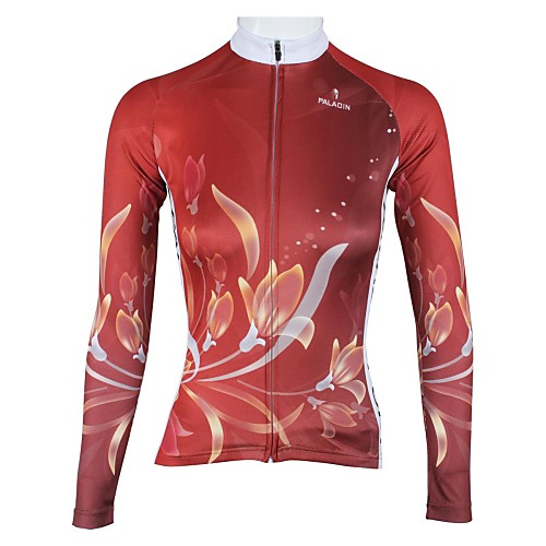 

ILPALADINO Women's Long Sleeve Cycling Jersey Winter Summer Polyester Red Floral Botanical Plus Size Bike Jersey Top Mountain Bike MTB Road Bike Cycling Quick Dry Breathable Back Pocket Sports