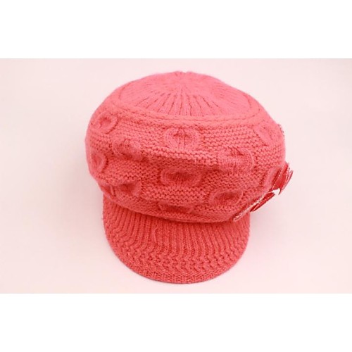 

Women's Set Auger Rabbit Hair Knitted Cap Pink Flowers