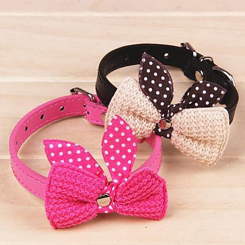 

Cat Dog Collar Adjustable / Retractable Bowknot PU Leather White Black Purple Yellow Red