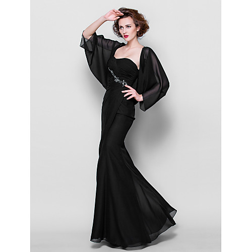 

Mermaid / Trumpet Mother of the Bride Dress Wrap Included Sweetheart Neckline Floor Length Chiffon 3/4 Length Sleeve with Beading 2021