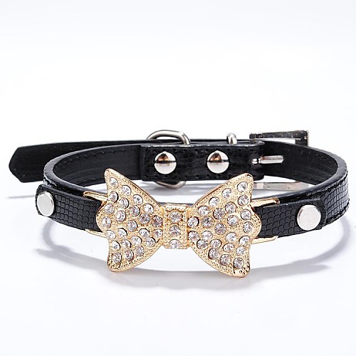 

Cat Dog Collar Rhinestone PU Leather Golden Black Red Blue Pink