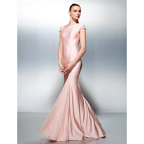 

Mermaid / Trumpet Jewel Neck Sweep / Brush Train Jersey Cocktail Party / Formal Evening Dress with Lace by TS Couture