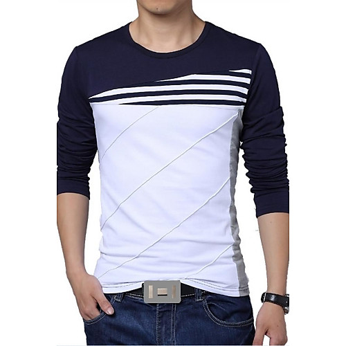 

Men's T shirt Striped Color Block Plus Size Patchwork Long Sleeve Daily Tops Active White Navy Blue