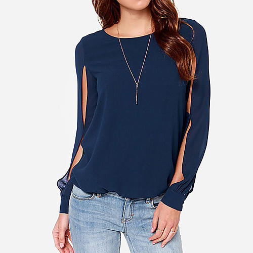 

Fenci Women's Soild Color Causual Fashion Loose Fit Chiffon Shirt