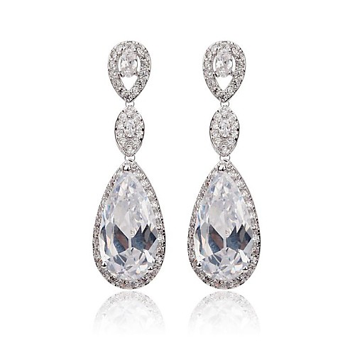 

Women's White Cubic Zirconia Drop Earrings Ladies Classic Cubic Zirconia Earrings Jewelry White For Party Wedding Masquerade Engagement Party Prom