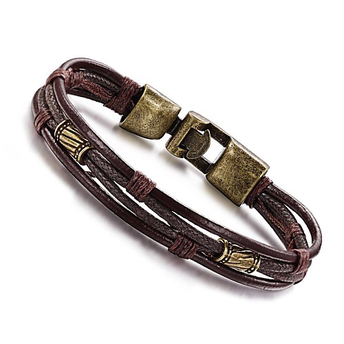 

Men's Wrap Bracelet Leather Bracelet Wrap Rope Twisted Personalized Vintage Hip-Hop Paracord Bracelet Jewelry Black and Bronze / Bronze / Silver / Black For Casual Daily Sports / Titanium Steel