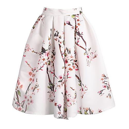 

Women's Daily Vintage Silk Skirts Floral Print Black Green Beige