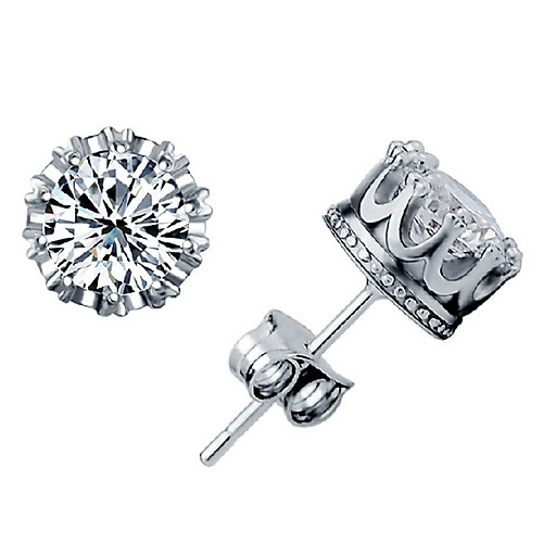 

Women's Diamond Cubic Zirconia Stud Earrings Solitaire Round Cut Crown Ladies Sterling Silver Zircon Cubic Zirconia Earrings Jewelry Purple / Golden / White / Purple / White / Silver For