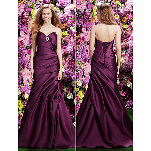 

Mermaid / Trumpet Formal Evening Dress Sweetheart Neckline Sleeveless Sweep / Brush Train Satin with Side Draping Crystal Brooch 2021