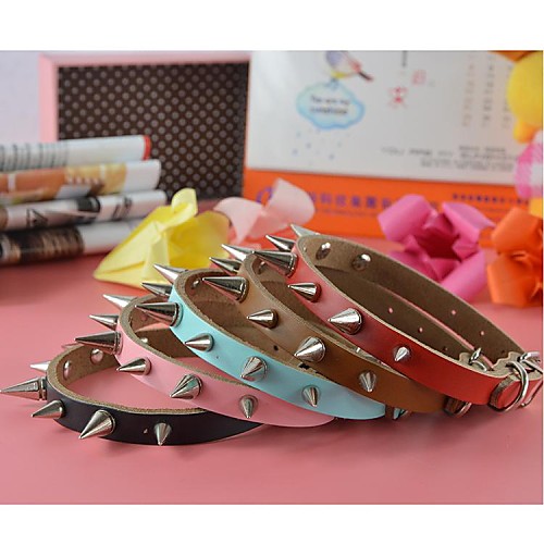

Cat Dog Collar Studded Rivet Genuine Leather Black Red Blue Pink Brown