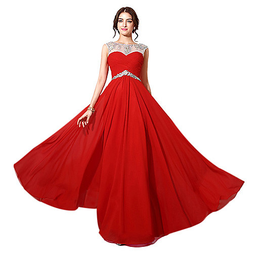 

A-Line Bateau Neck Floor Length Chiffon Formal Evening Dress with Beading by LAN TING Express