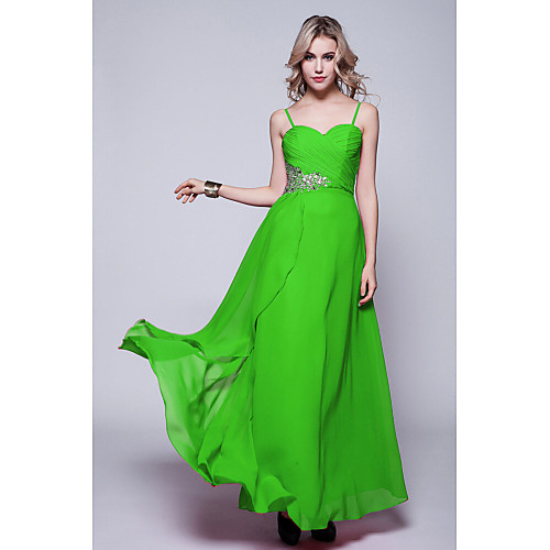 

Sheath / Column Formal Evening Dress Spaghetti Strap Sleeveless Floor Length Chiffon with Criss Cross Sequin 2020