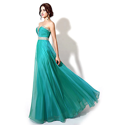 

A-Line Sweetheart Neckline Floor Length Chiffon Sparkle & Shine Formal Evening Dress with Beading by