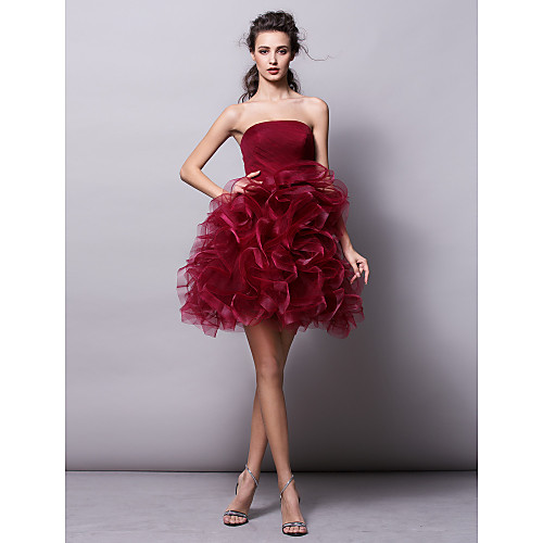 

Ball Gown Hot Homecoming Cocktail Party Valentine's Day Dress Strapless Sleeveless Short / Mini Tulle with Ruched Tier 2021