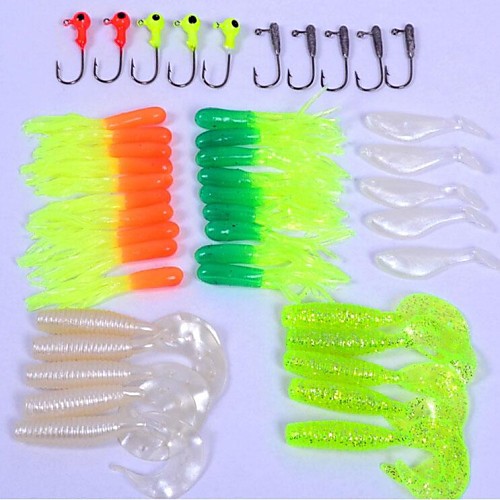 

45 pcs Fishing Lures Soft Bait Lure Packs Jig Head Worm Shad Bass Trout Pike Sea Fishing Freshwater Fishing Lure Fishing