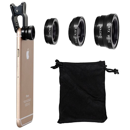 

Universal Clip 180° Fish Eye LensWide Angle LensMacro Lens 3-in-1 Camera Lens Kits for iPhone 6/6 Plus/5/4 and Others
