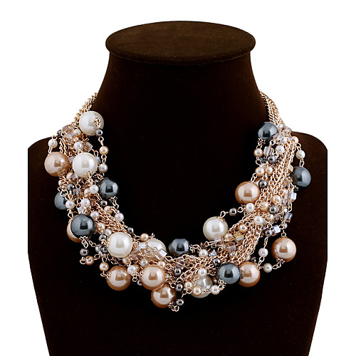 

Women's Statement Necklace Pearl Necklace Ladies Luxury Festival / Holiday Color Pearl Alloy Rainbow Pink White Black Necklace Jewelry For Party Wedding Special Occasion