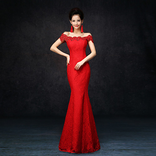 

Mermaid / Trumpet Elegant Formal Evening Dress Off Shoulder Sleeveless Floor Length Lace with Lace 2021