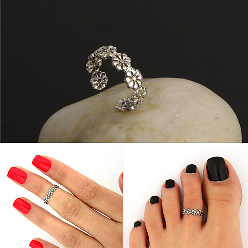 

Adjustable Antique Silver Vintage Flower Toe Ring Body Ring Foot Beach Jewelry