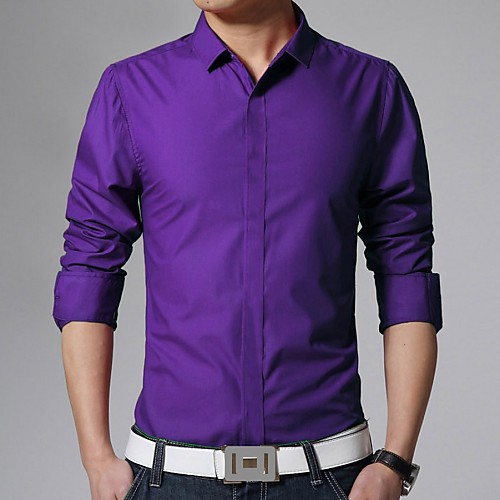 

Men's Shirt Solid Colored Basic Long Sleeve Daily Slim Tops Business Classic Collar Purple Watermelon Army Green / Work