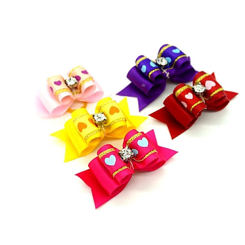 

Cool Ribbon Style Heart Rhinestone Decorated Rubber Band Hair Bow for Pet Dogs (Random Color)