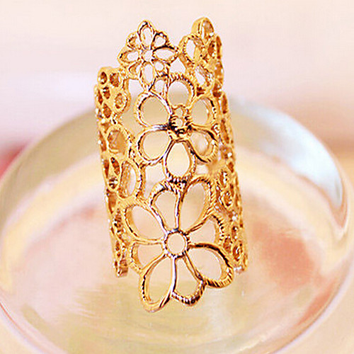 

Women's Statement Ring Gold Lace Alloy Ladies Unusual Unique Design Party Jewelry filigree Roses Flower Adjustable