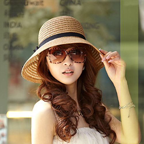 

Women's Straw Hat Vacation Solid Colored Beige Brown Hat / Summer / Hat & Cap / Sun Hat