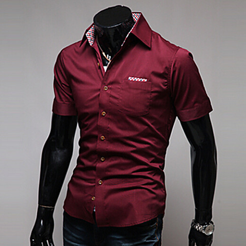 

Men's Shirt Solid Colored Basic Short Sleeve Daily Slim Tops Spread Collar Wine White Black / Summer