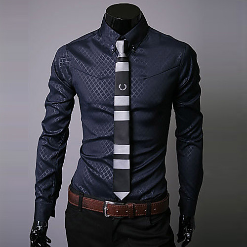

Men's Shirt Plaid Solid Colored Plus Size Print Long Sleeve Daily Slim Tops Business Streetwear Button Down Collar Navy Blue White Black / Fall / Spring / Work