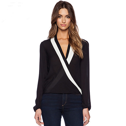 

Women's Blouse Solid Colored Mesh Long Sleeve Formal Tops Casual White Black