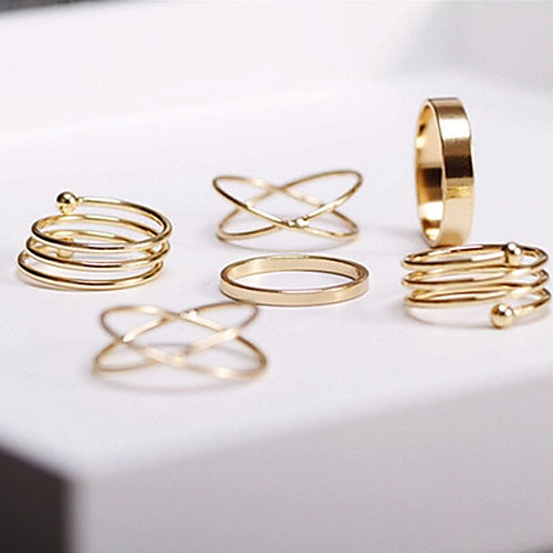 

Jewelry Set Stacking Stackable Golden Alloy Cross Love Ladies Unusual Unique Design 6pcs One Size / Women's / Rings Set