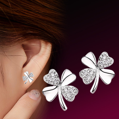 

Women's Cubic Zirconia Stud Earrings Fashion Flower Clover Ladies Fashion Simple Style Sterling Silver Silver Earrings Jewelry Silver For Party Wedding Casual Daily Sports 1 Pair