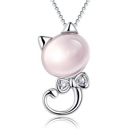 

Women's Crystal Pendant Necklace Ladies Sterling Silver Silver Plated Silver Pink Necklace Jewelry For Party Daily Casual Work