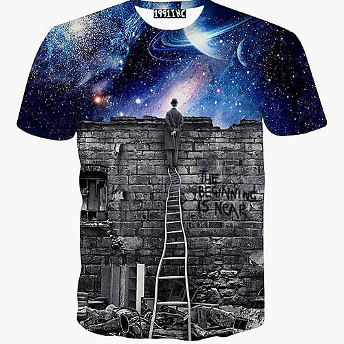 

Men's T shirt Shirt Galaxy Graphic Print Short Sleeve Daily Tops Royal Blue / Sports