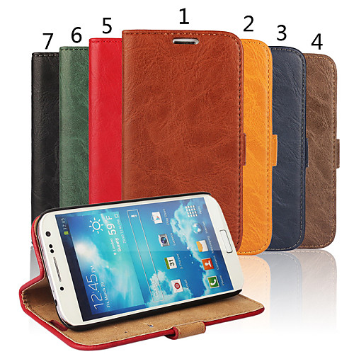 

Case For Samsung Galaxy S4 Wallet / Card Holder / with Stand Full Body Cases Solid Colored Genuine Leather