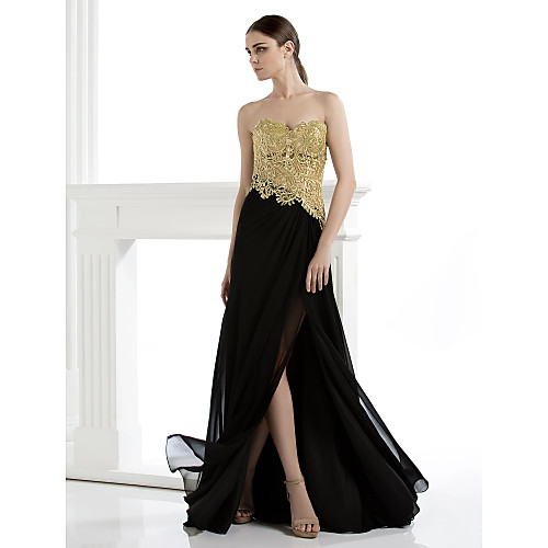 

Sheath / Column Color Block Holiday Cocktail Party Formal Evening Dress Strapless Sleeveless Floor Length Chiffon Lace with Appliques 2020