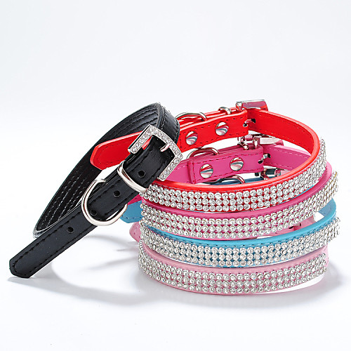 

Cat Dog Collar Rhinestone PU Leather Black Red Blue Pink Rose Pink