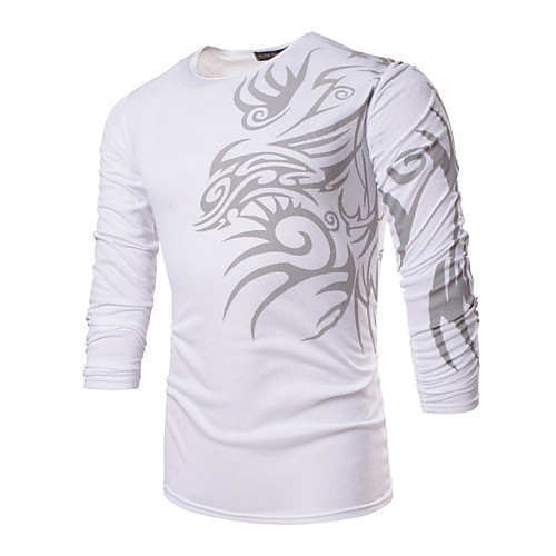 

Men's T shirt Tribal Plus Size Print Long Sleeve Daily Tops Boho White Black