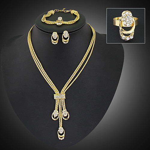 

Women's Cubic Zirconia Jewelry Set Pendant Necklace Adjustable Ring Tassel Fringe Party Statement Ladies Tassel Fashion Link / Chain Cubic Zirconia Gold Plated Imitation Diamond Earrings Jewelry Gold