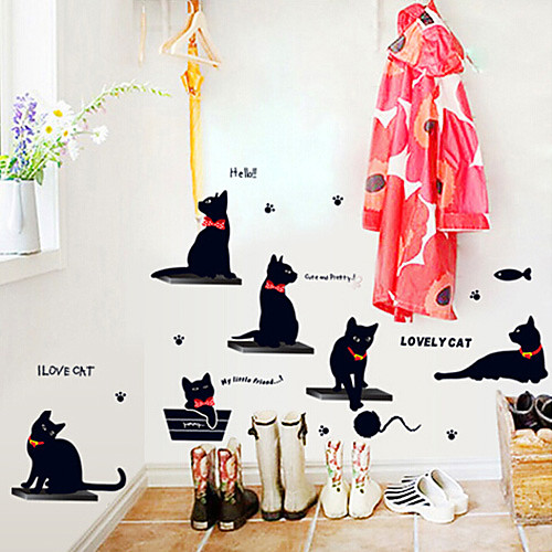 

Hot Black Cats Fish Removable Wall Decals Sticker Art Decals Family Home Decor