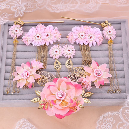 

Bride's Flower Shape Rhinestone Pearl Wedding Decorations Jewelry Set Including Hair Pin,Earrings,Hair Combs