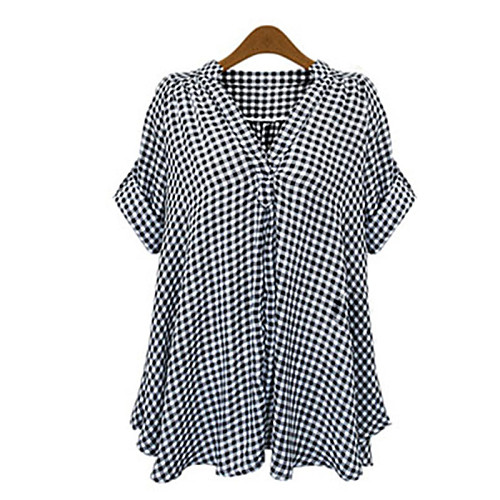 

Women's Plus Size Shirt Plaid Check Deep V Tops Black