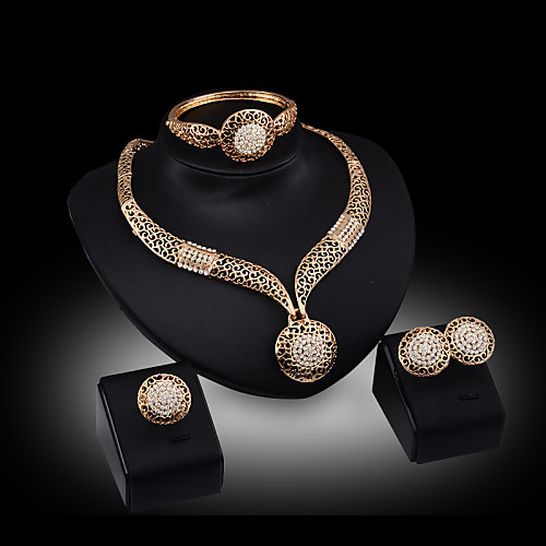 

Women's Cubic Zirconia Gold Plated Alloy Circle Geometric Cute Party Bangle Bracelet Earrings Necklaces Ring Costume Jewelry
