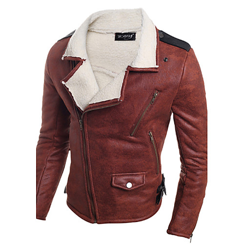 

Men's Jacket Daily Fall Winter Regular Coat Notch lapel collar Slim Jacket Long Sleeve Solid Colored Basic Light Brown Claret-red