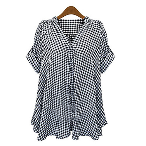 

Women's Shirt Check Mixed Color Print Short Sleeve WorkWear Tops Cotton Classic & Timeless Chic & Modern Black