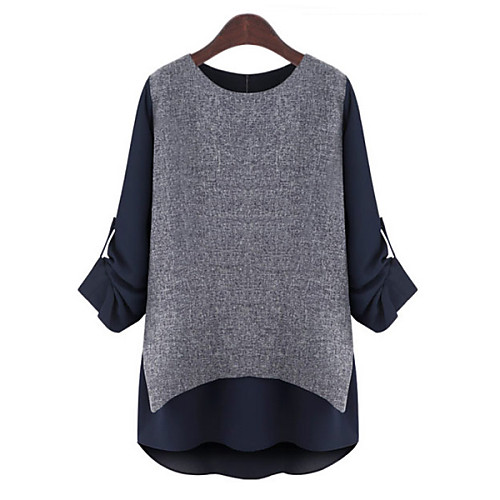 

Women's Plus Size Color Block Patchwork Split Blouse Daily Dark Gray / Light gray
